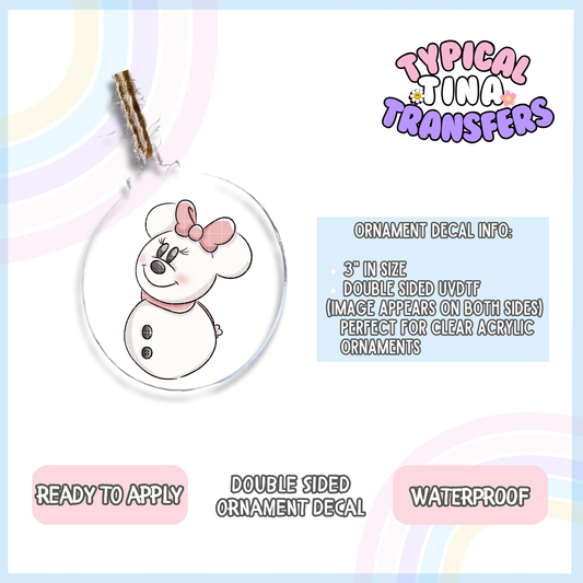 Snowman M Mouse Pink | 3" Ornament Decal | POD