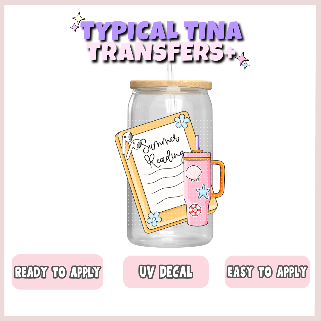summer reader with tumbler | UV decals | POD