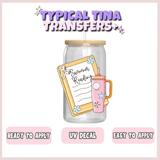 summer reader with tumbler | UV decals | POD