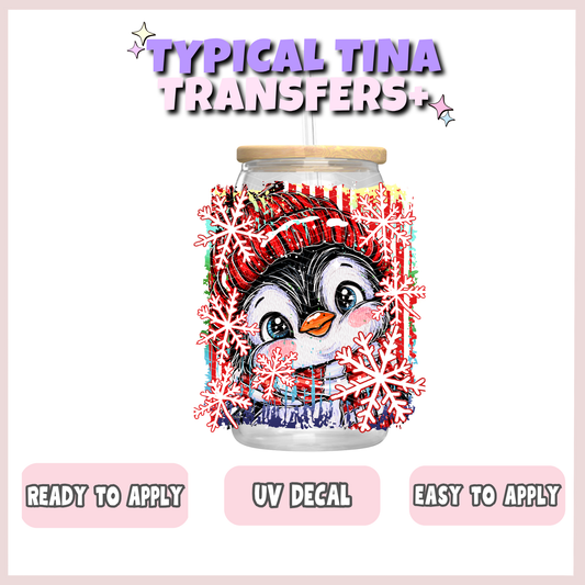 Cute Xmas Penguin striped BG | UV decals | POD