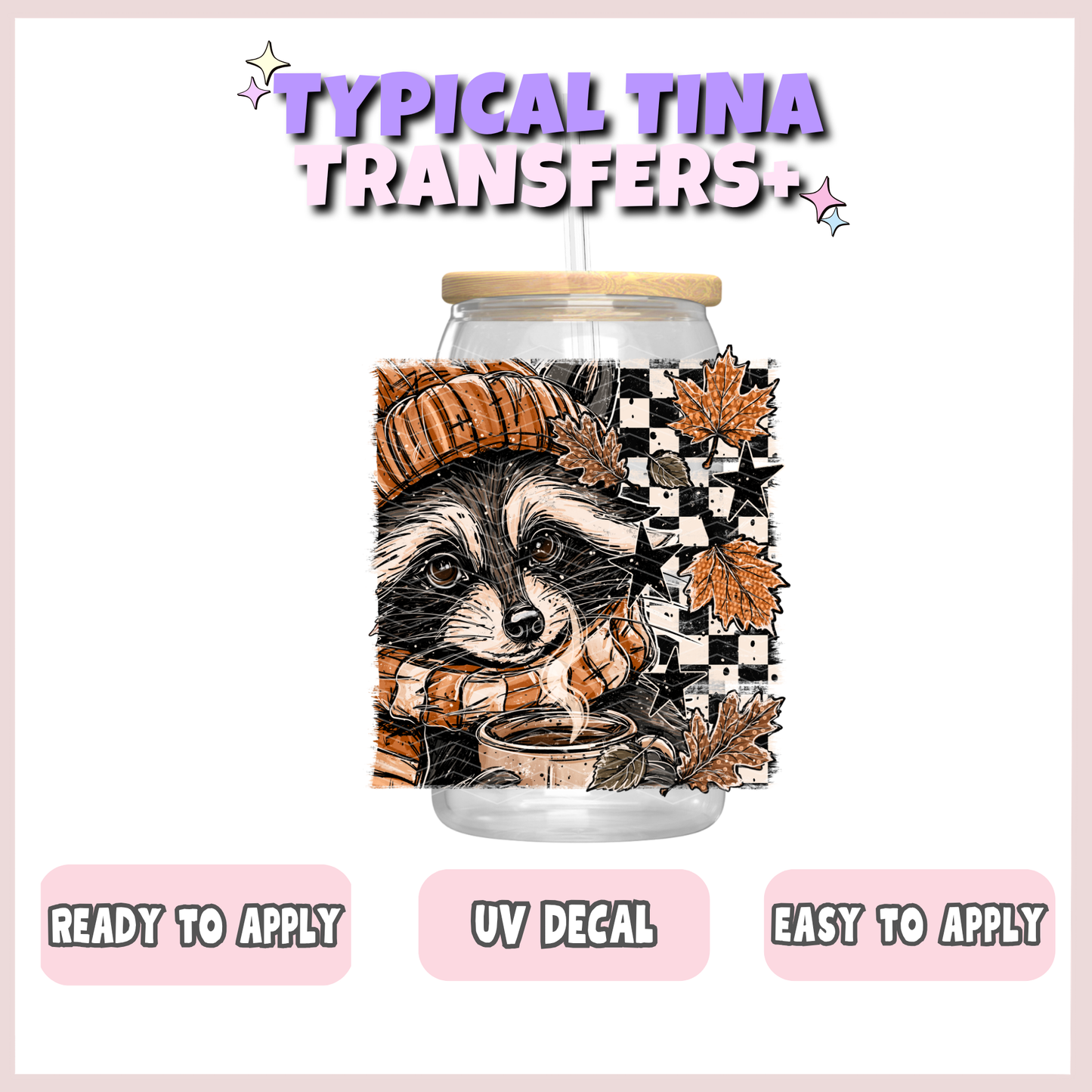 Fall Racoon (checkered BG) | UV decals | POD