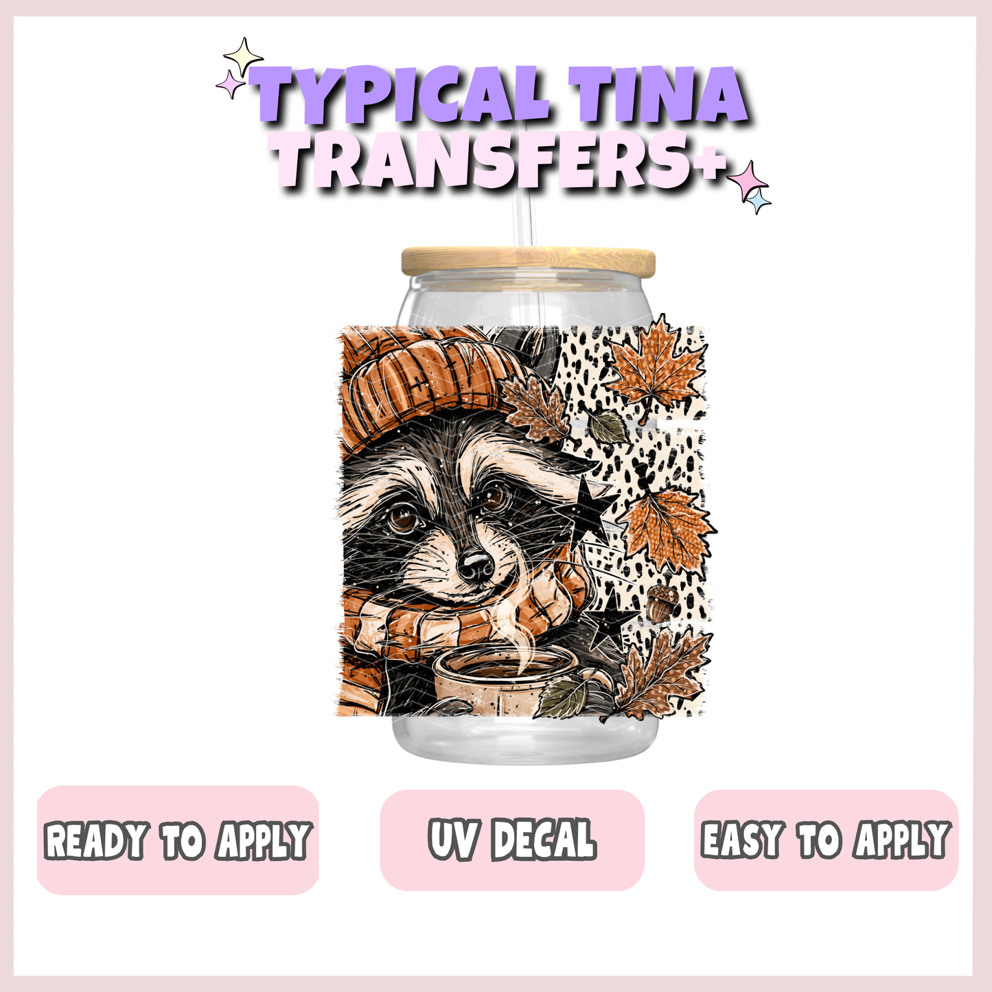 Fall Racoon (spotted BG) | UV decals | POD