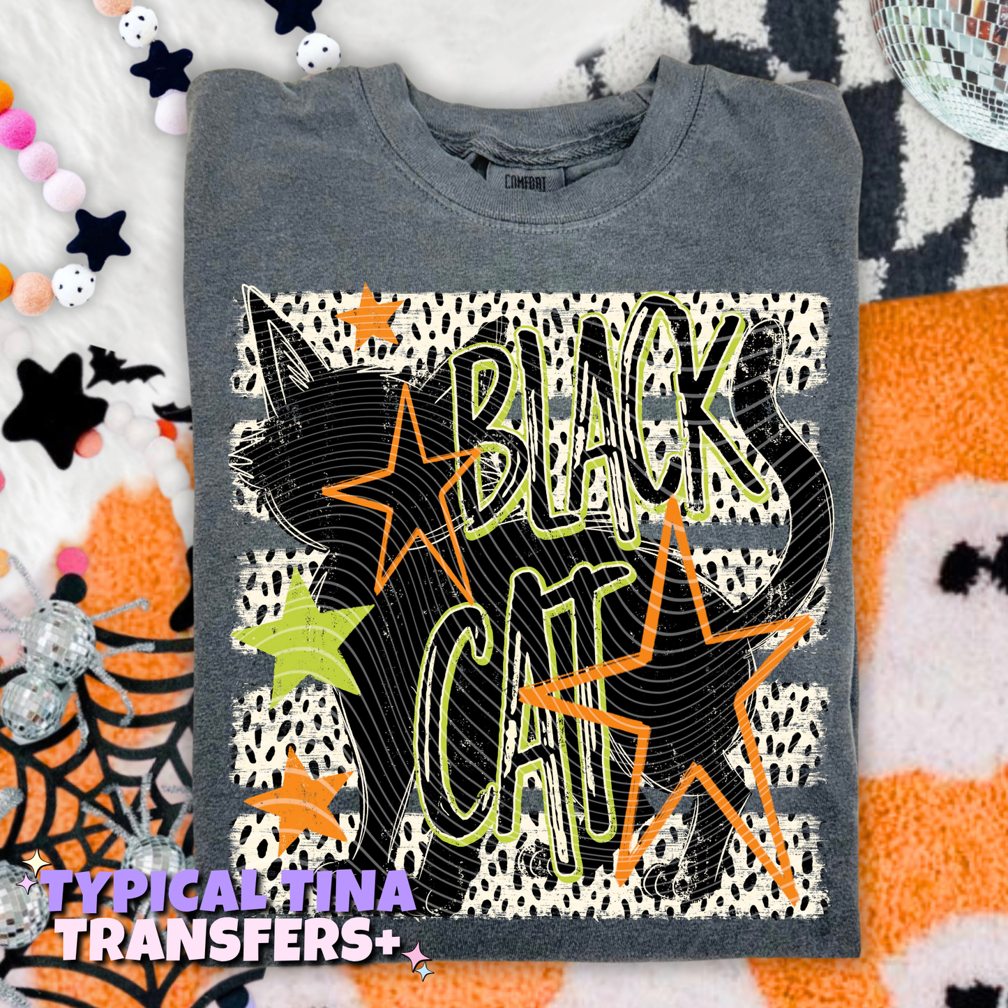 Black cat (stars) | DTF Transfers | POD