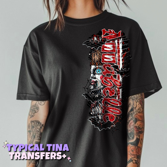 Creepy Doll with red bow | DTF Transfers | POD
