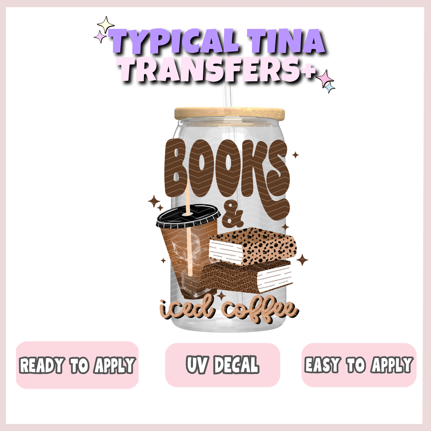 Books and ice coffee (brown) | UV decals | POD