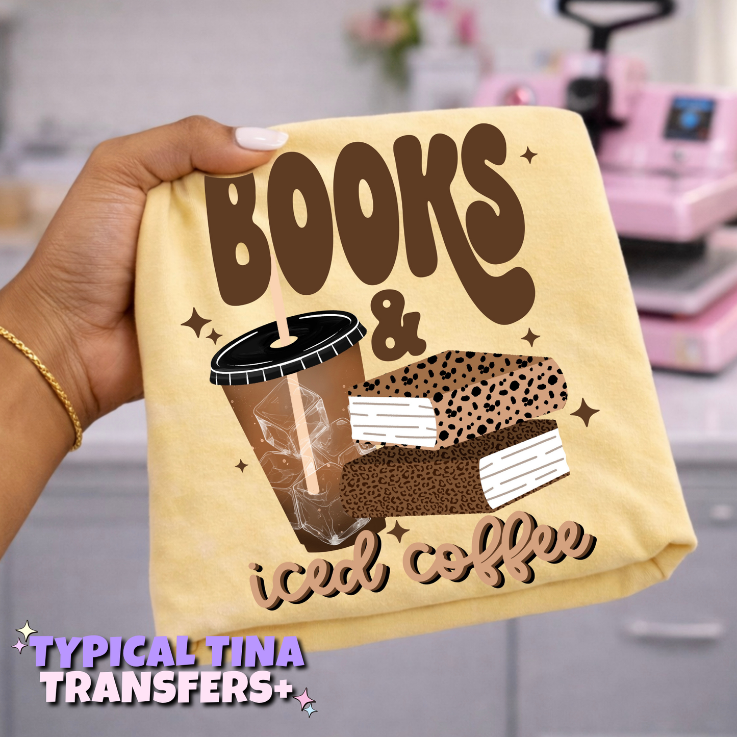 Books and iced coffee | DTF Transfers | POD
