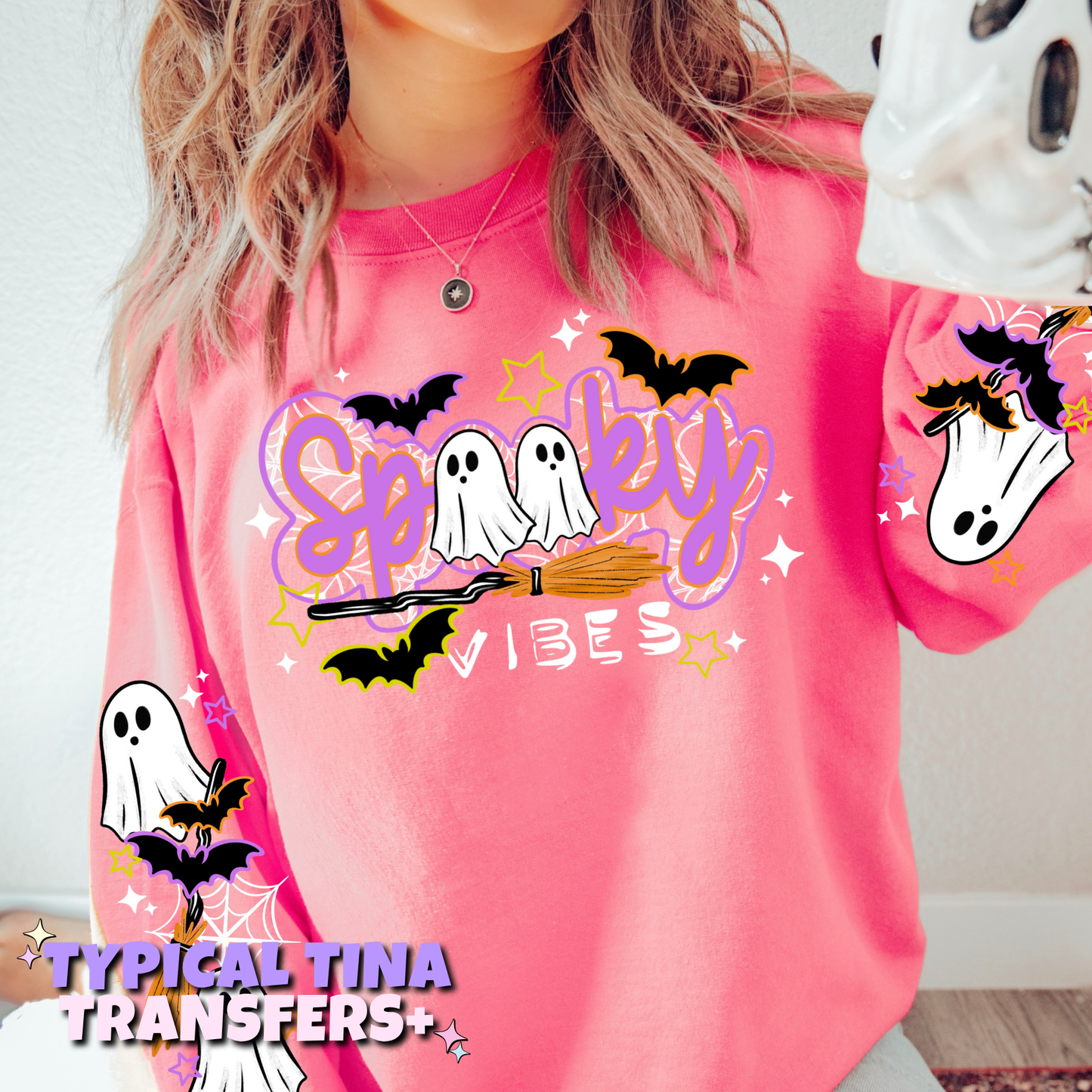 Spooky Vibes ghost and broom | DTF Transfers | POD
