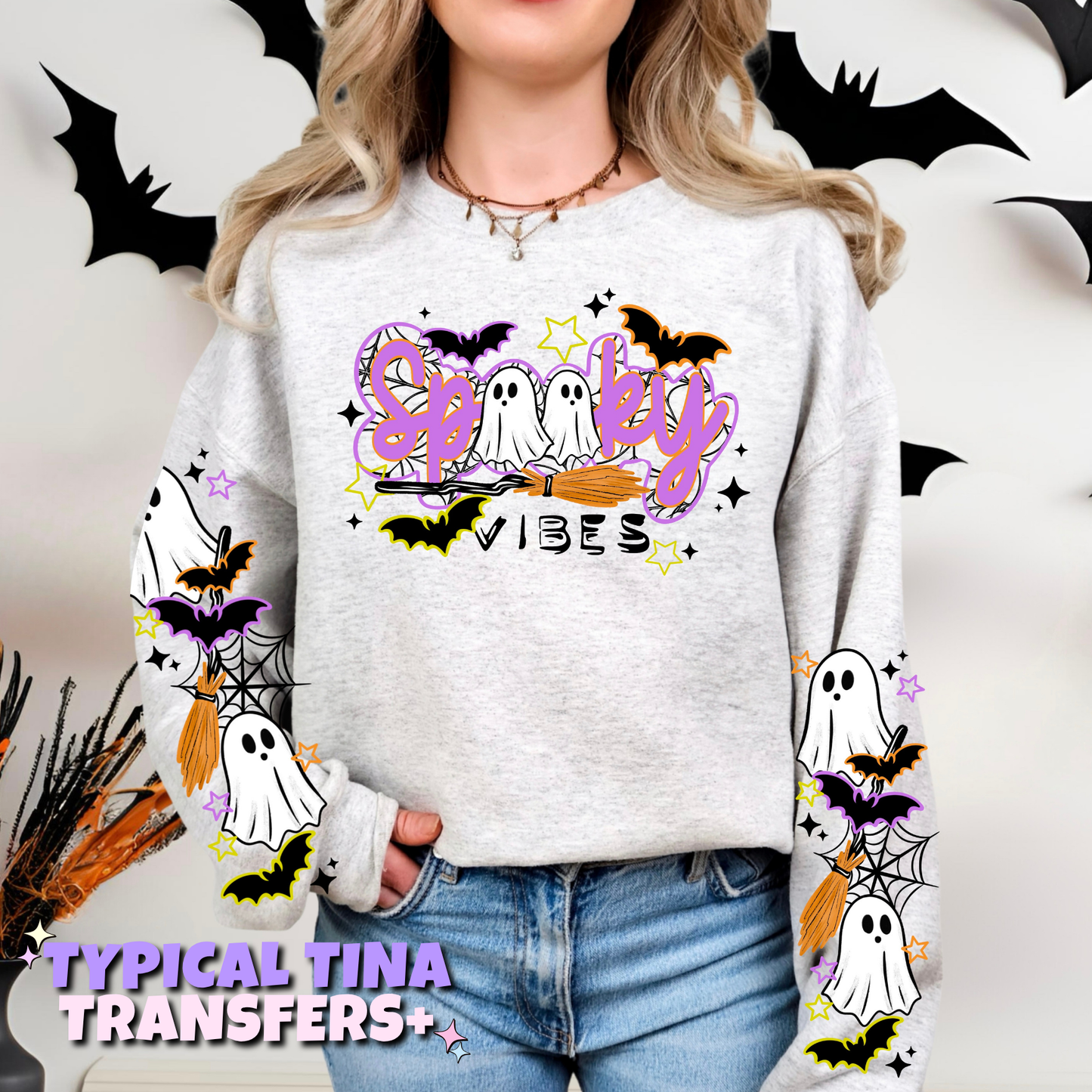 Spooky Vibes ghost and broom | DTF Transfers | POD