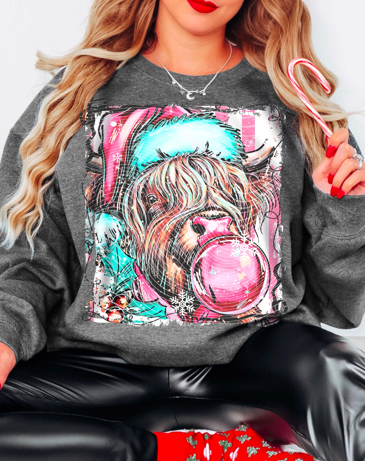 Christmas Cow PInk bubble gum | DTF Transfer | POD