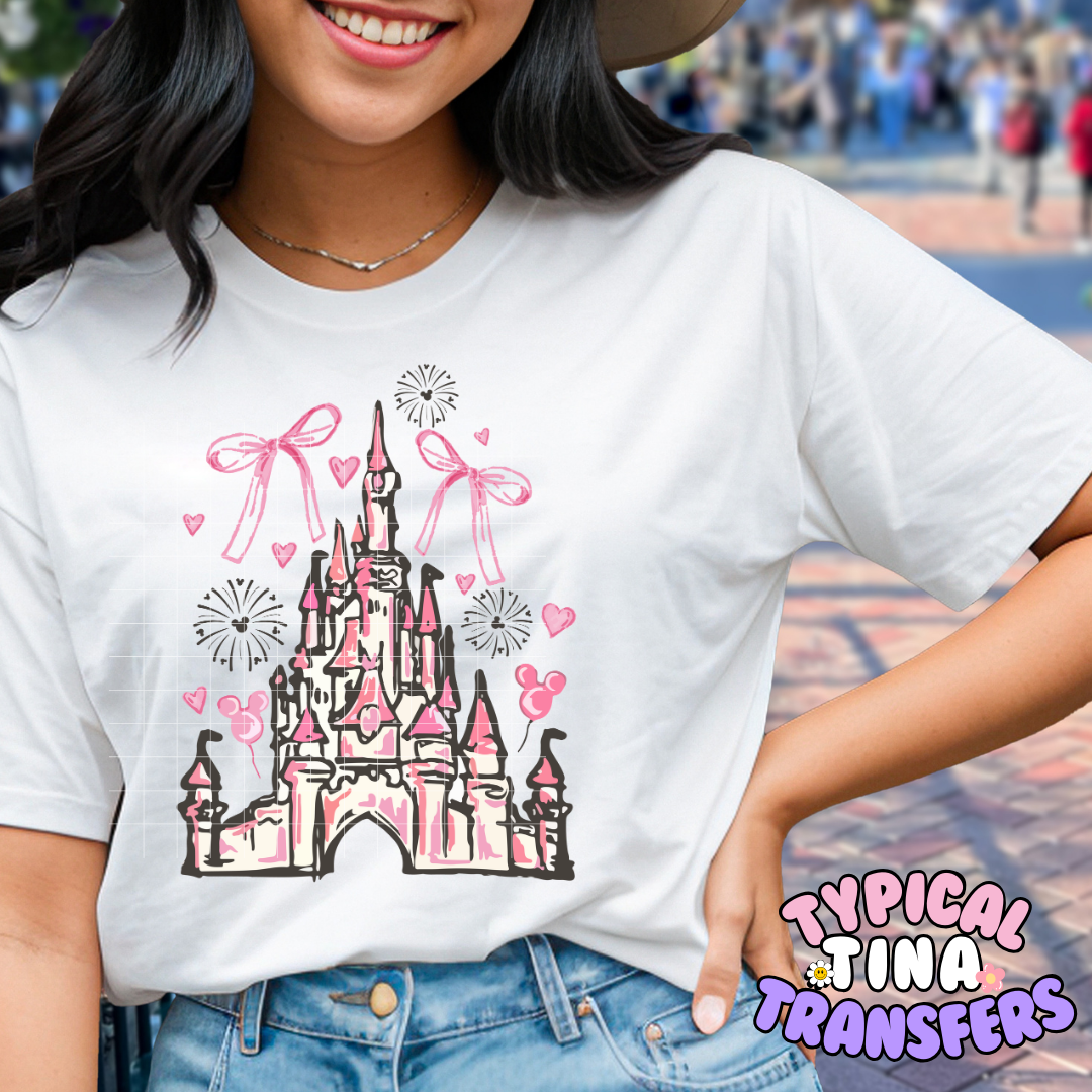 Pink Princess Castle Drawn | DTF Screen Print | POD