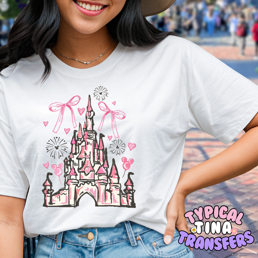 Pink Princess Castle Drawn | DTF Screen Print | POD