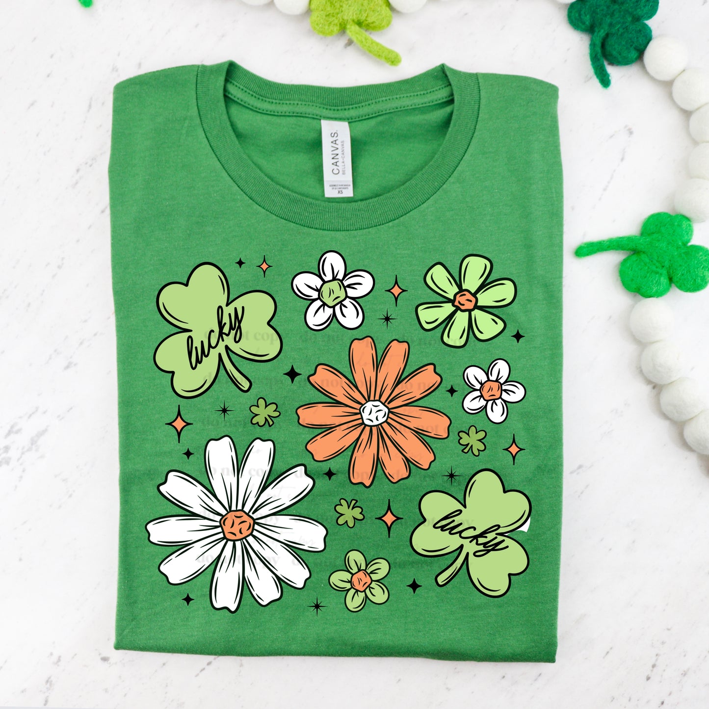 lucky shamrock and flowers | DTF Transfers | POD