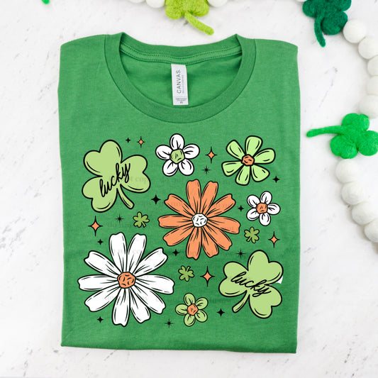 lucky shamrock and flowers | DTF Transfers | POD