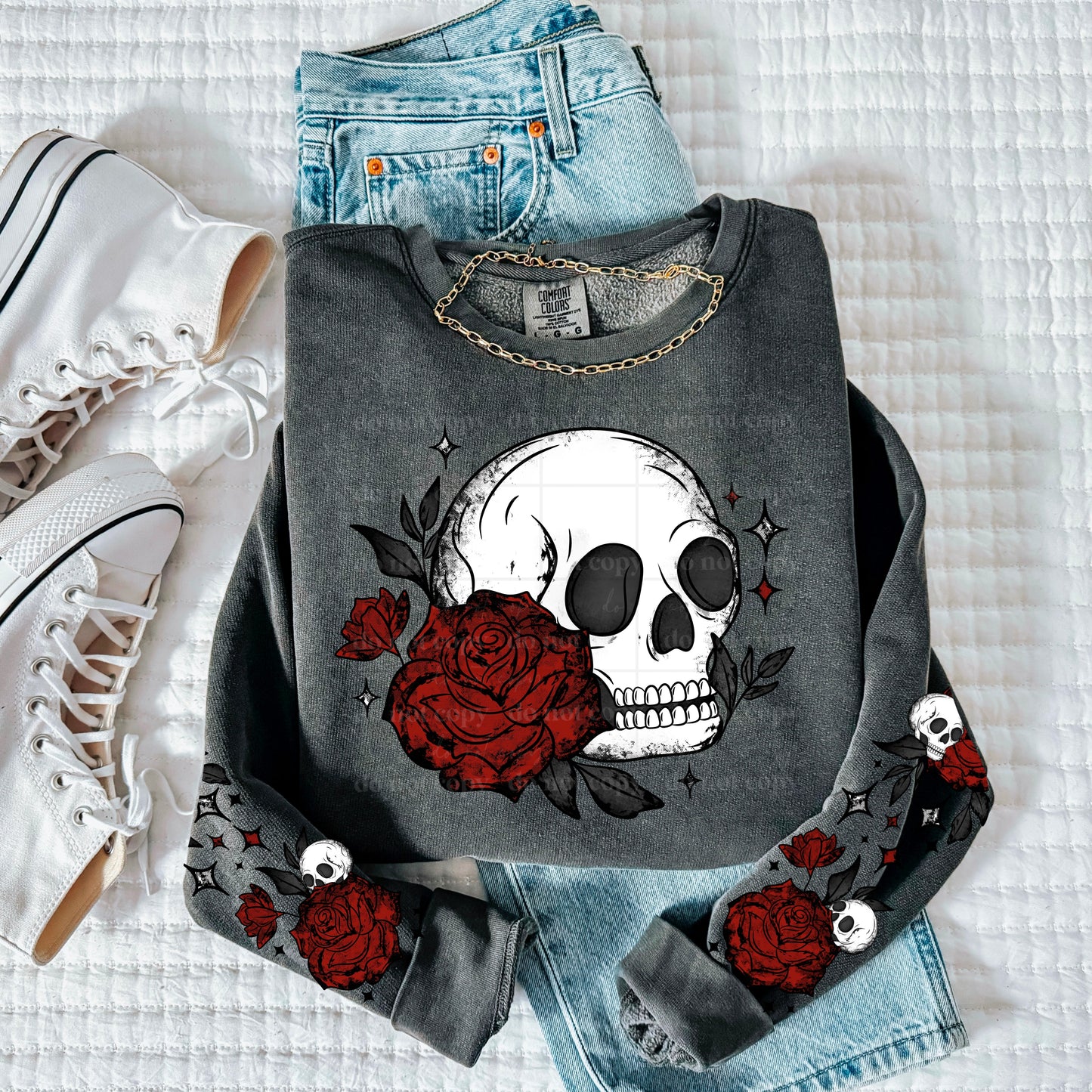 Skull with red florals | DTF Transfers | POD