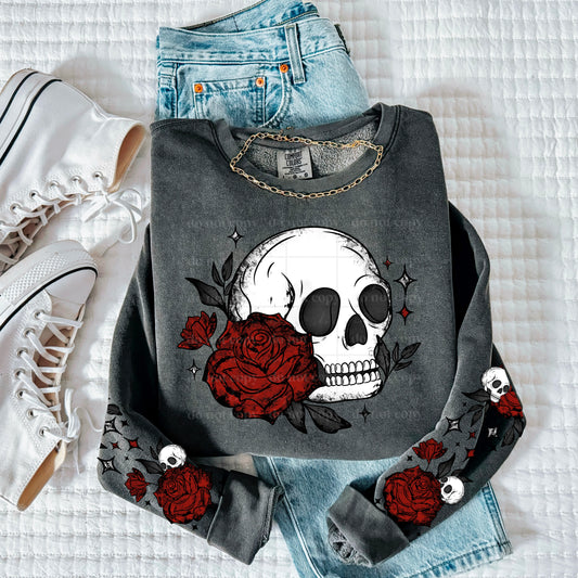 Skull with red florals | DTF Transfers | POD