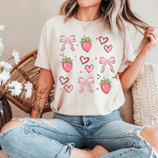 Strawberries, bows and hearts | DTF Transfers | POD
