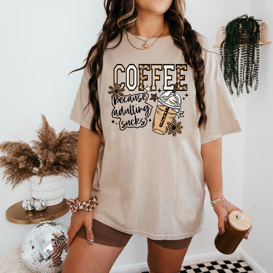 Coffee because adulting sucks (brown checkerd) | DTF Transfer | POD
