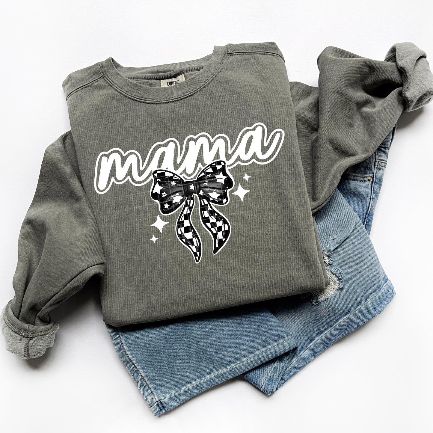 Mama w/ B& W checkered bow | DTF Transfer | POD