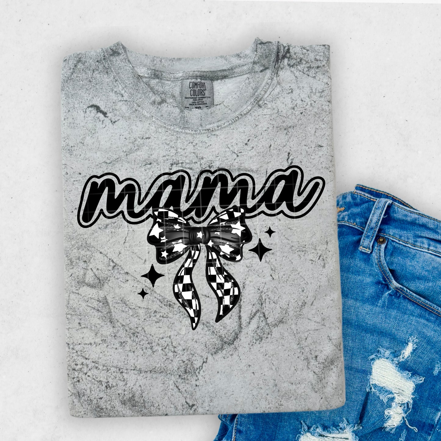 Mama w/ B& W checkered bow | DTF Transfer | POD
