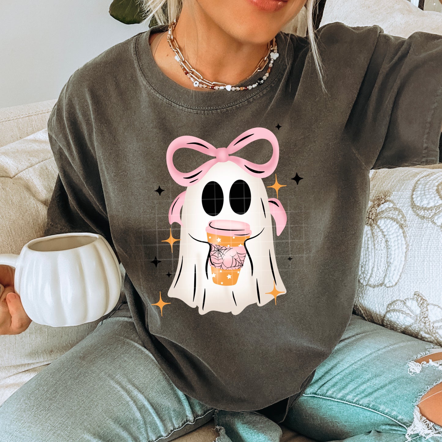 Coquette Ghost with pink bow | DTF Transfer | POD