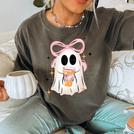 Coquette Ghost with pink bow | DTF Transfer | 15" Adult