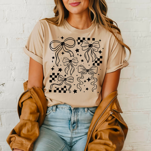 checkered pattern doodle bows | DTF Transfer | POD