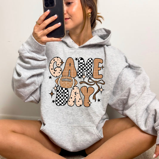 Game day coquette brown and checkered | DTF Transfer | POD