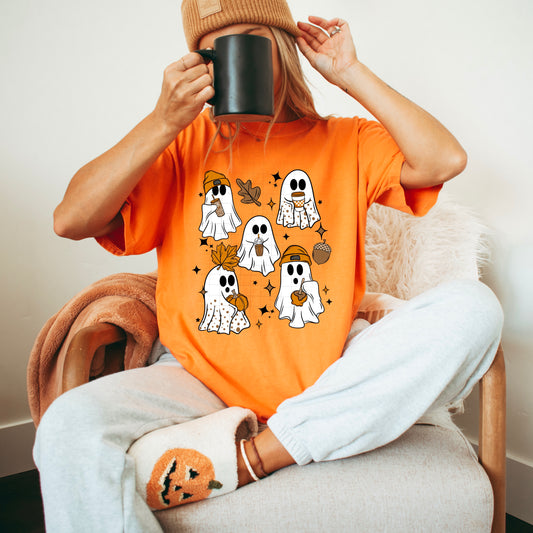 Fall Ghosts, Coffee and leaves | DTF Transfer | POD