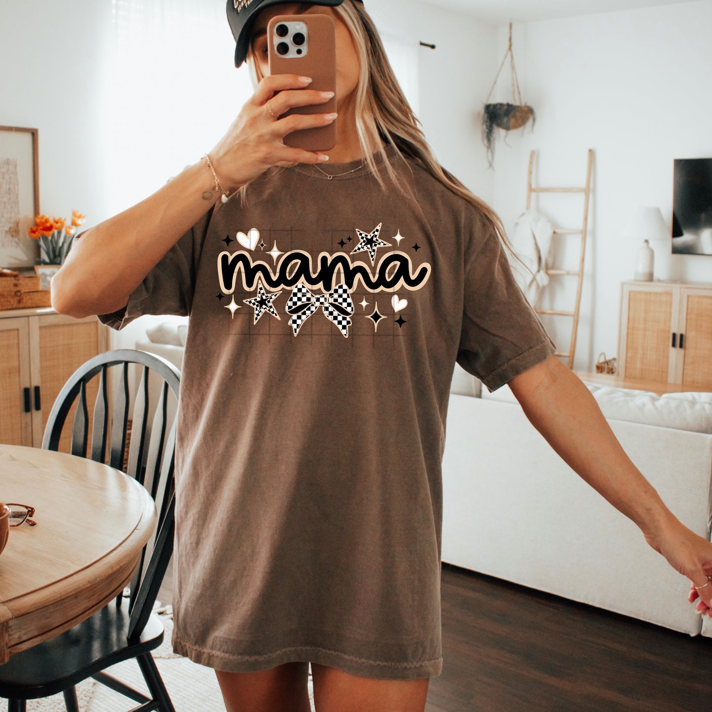 Mama Tan Checkered Bows | DTF Transfer | POD