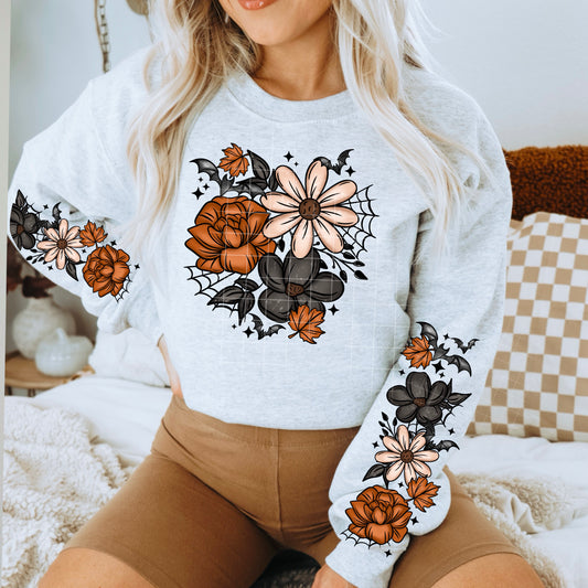 Halloween Florals with bats free sleeves | DTF Transfer | POD