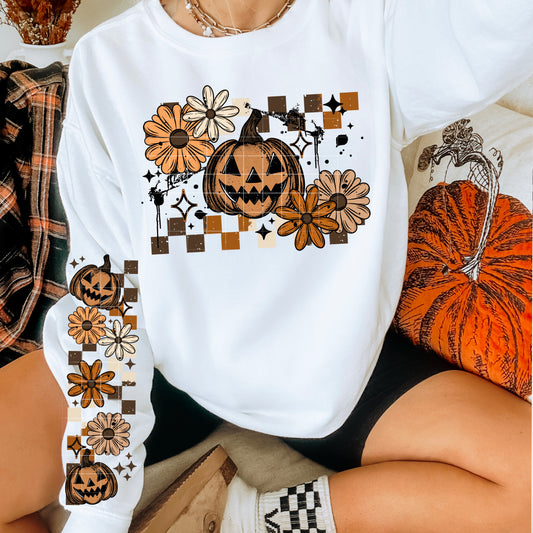 Pumpkin Checkered floral | DTF Transfer | POD