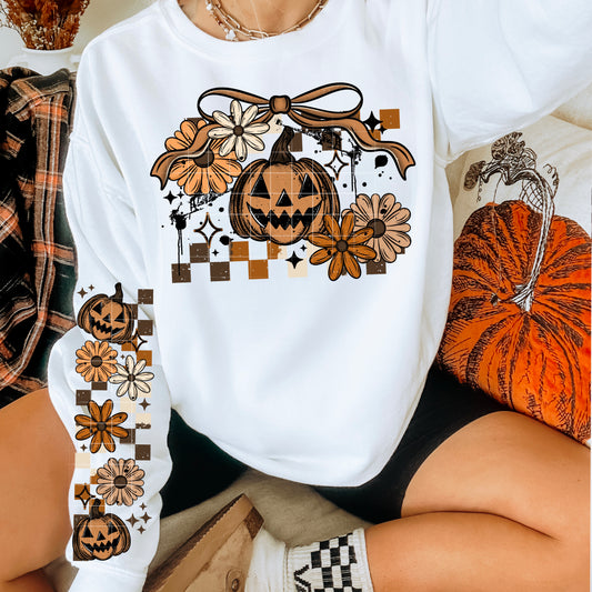 Pumpkin Checkered Floral with bow | DTF Transfer | POD