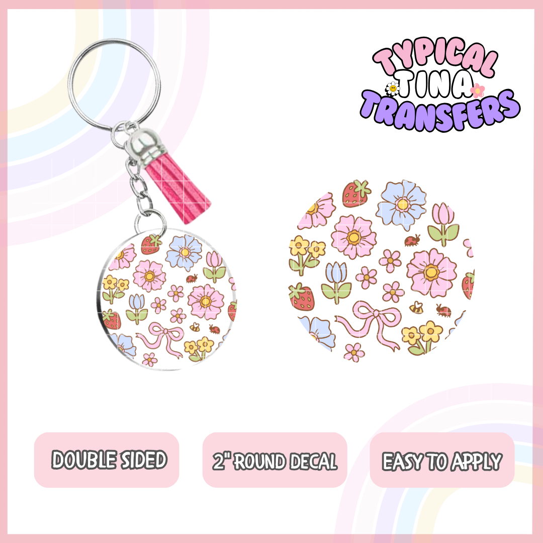 Florals and bows | UV 2" Round Keychain decal | POD - set of 5