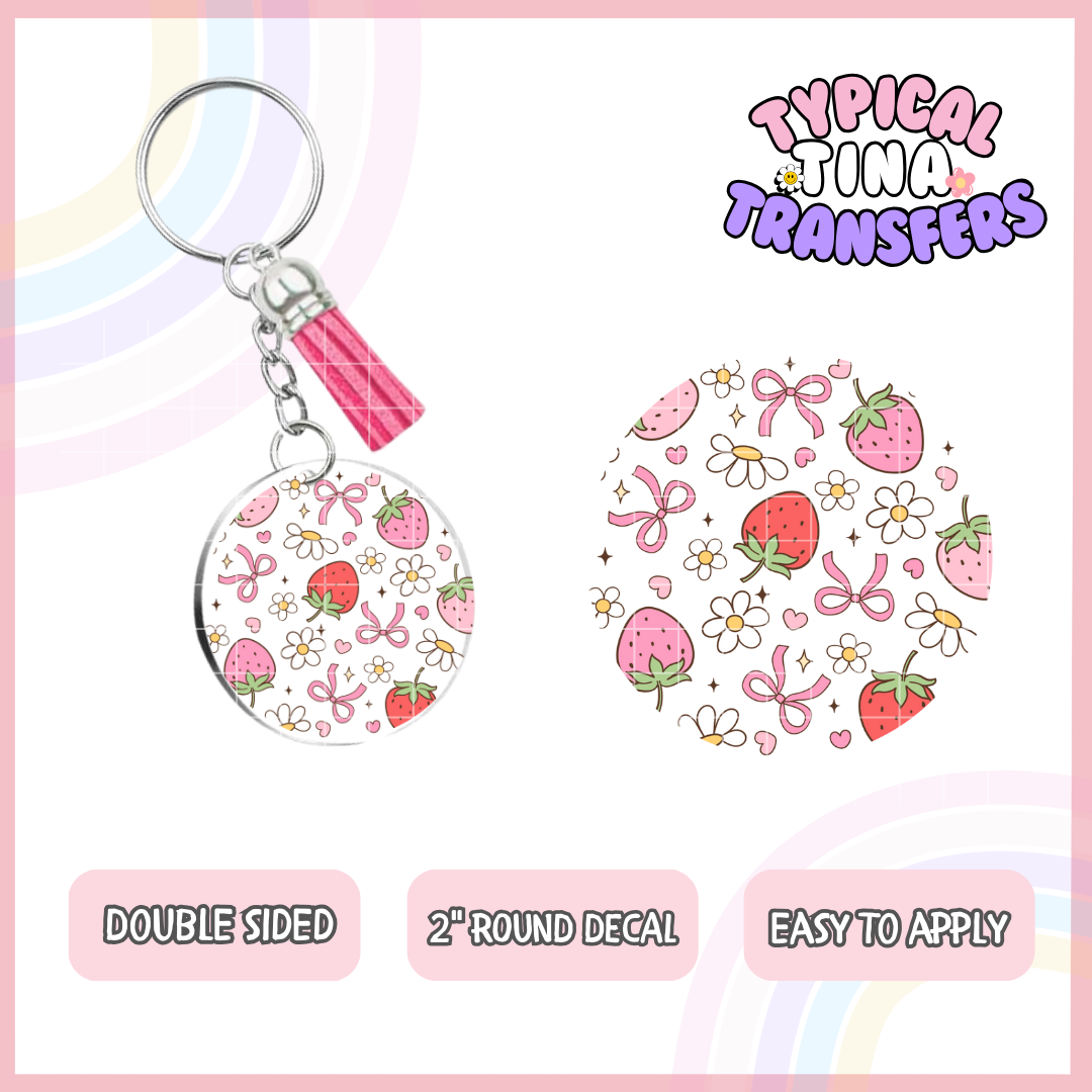 Strawberries and florals | UV 2" Round Keychain decal | POD - set of 5