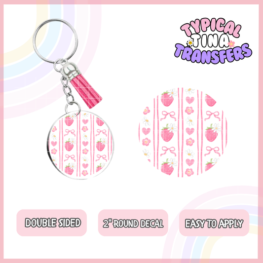 strawberries, bows lines | UV 2" Round Keychain decal | POD - set of 5