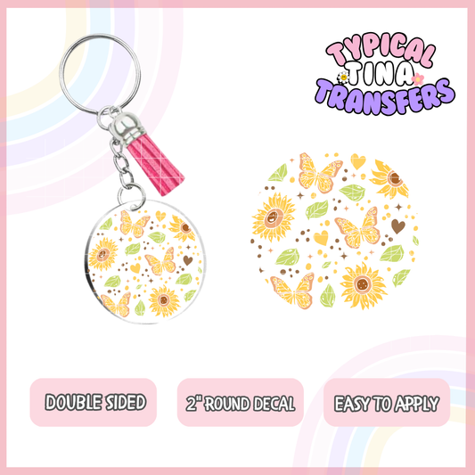 Yellow sunflowers and butterflies | UV 2" Round Keychain decal | POD - set of