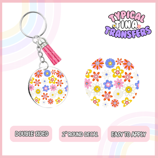 Retro flowers | UV 2" Round Keychain decal | POD - set of