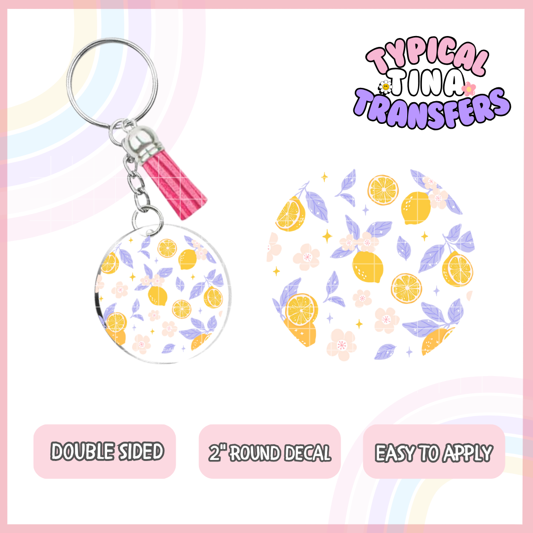 Lemons purple leaves | UV 2" Round Keychain decal | POD - set of 5