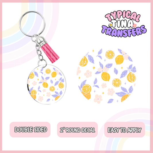 Lemons purple leaves | UV 2" Round Keychain decal | POD - set of 5