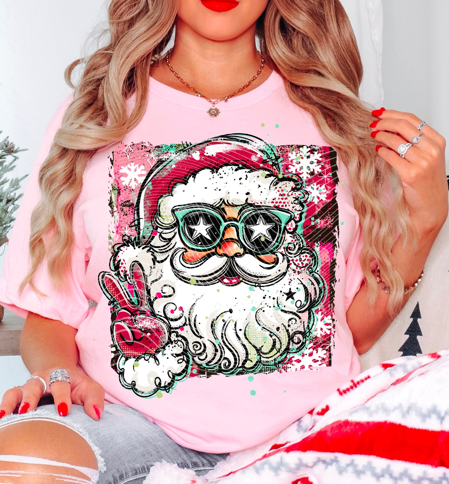 Santa red hat selfie (peace sign) | DTF Transfer | POD