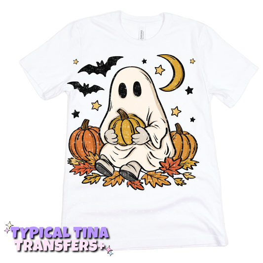 Ghost holding pumpkin | DTF Transfers | POD