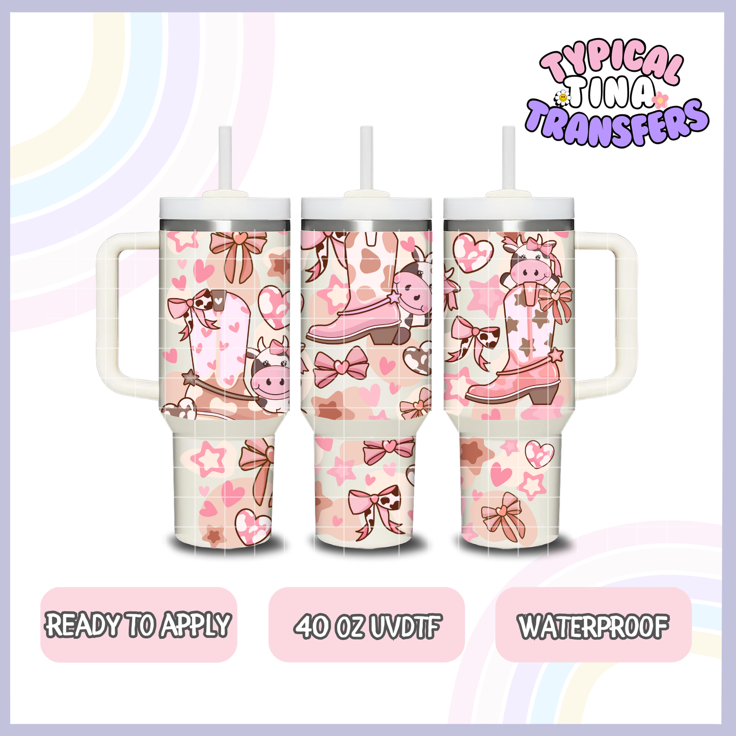 Pink Cowboy boots | 40oz UVDTF Wrap