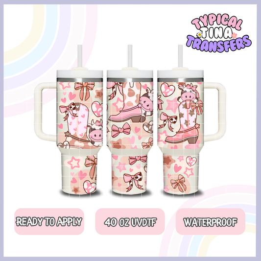 Pink Cowboy boots | 40oz UVDTF Wrap | POD
