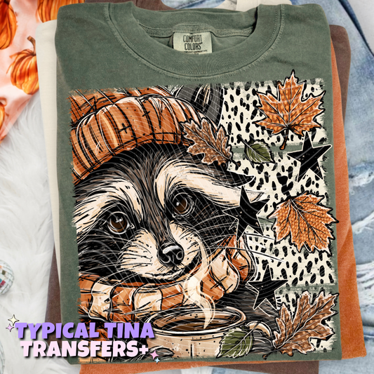 Fall racoon with spotted BG | DTF Transfers | POD