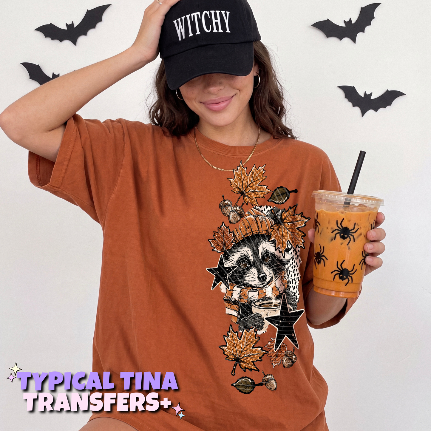 Fall racoon with spotted BG | DTF Transfers | POD