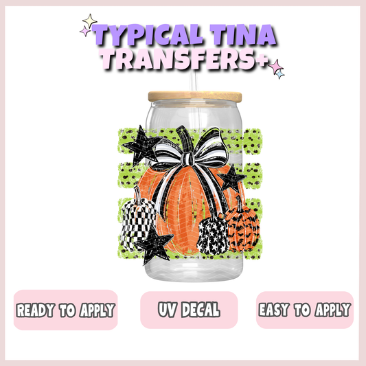 patterned Pumpkin with Green BG | UV decals | POD