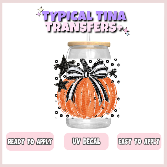 painted Pumpkin black and white bow | UV decals | POD