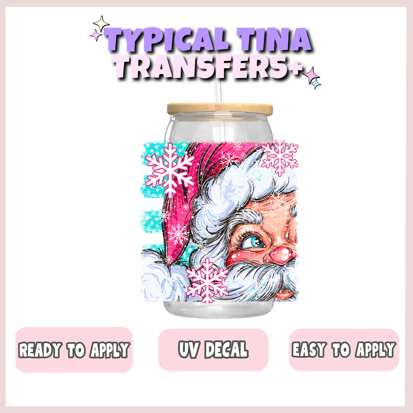 Pink christmas Santa (blue BG) | UV decals | POD