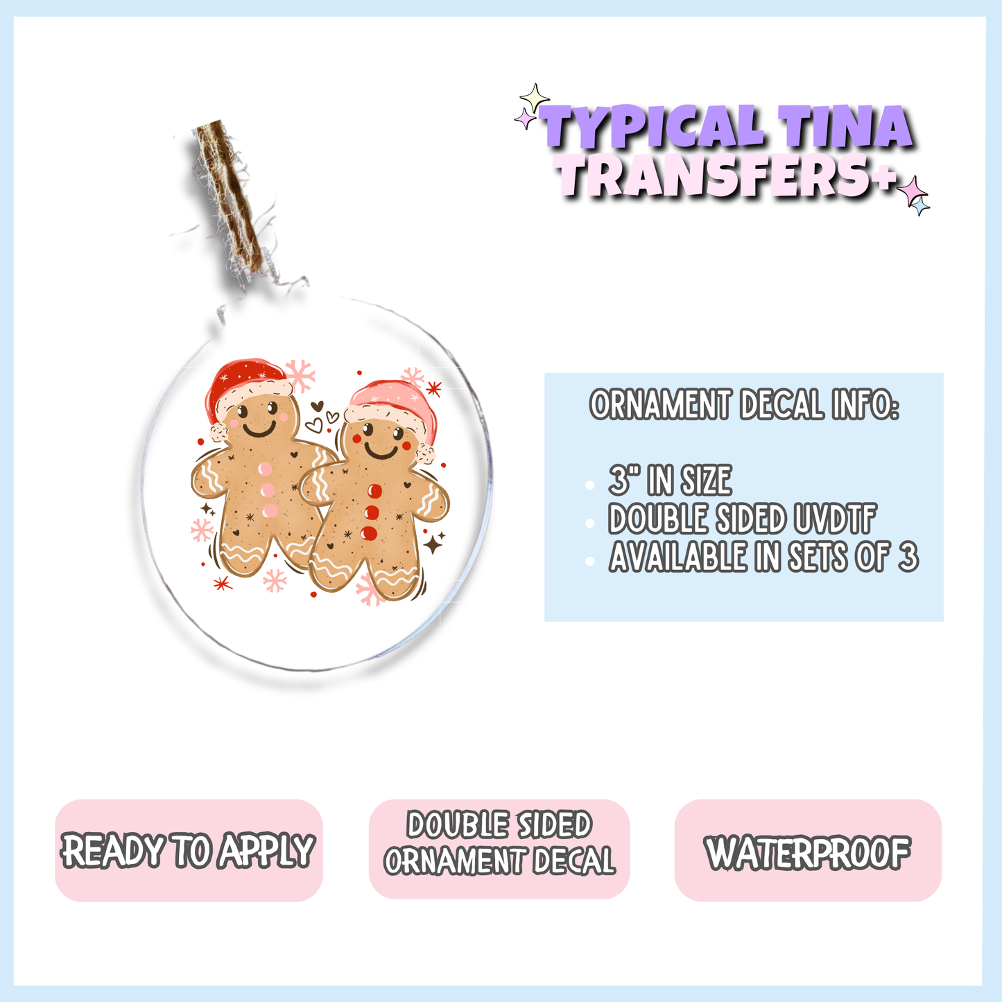 Cute Gingerbread cookies | 3" Xmas Ornament | POD