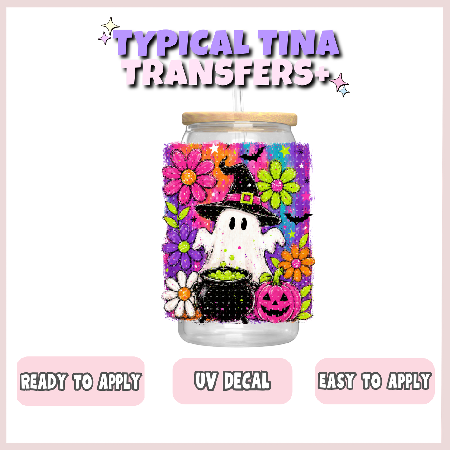 Colorful floral ghost with cauldron | UV decals | POD